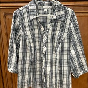 CJ Banks Black and White Plaid Blouse